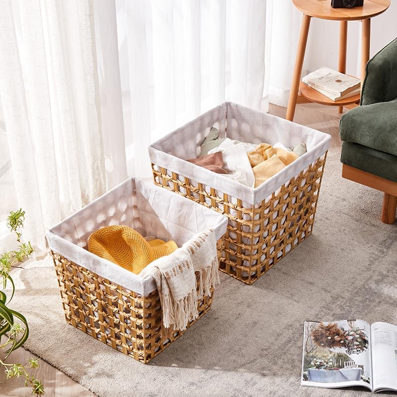 Set 3 Ceste rettangolari in paglia tipo rattan  (Large +Medium +Small)