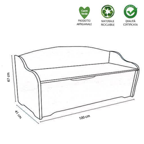 Cassapanca contenitore in legno massello - misure