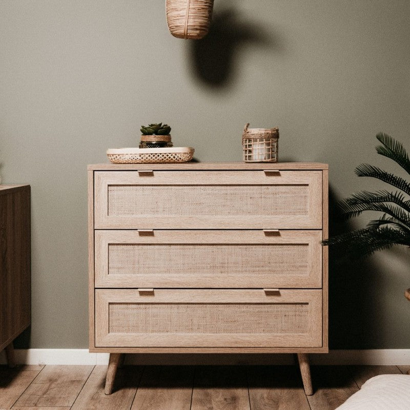 Comò/Cassettiera 3 cassetti effetto vimini intrecciato