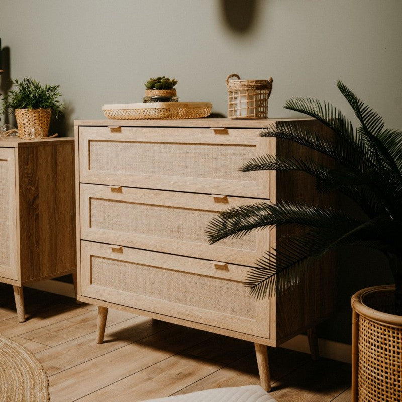 Comò/Cassettiera 3 cassetti effetto vimini intrecciato