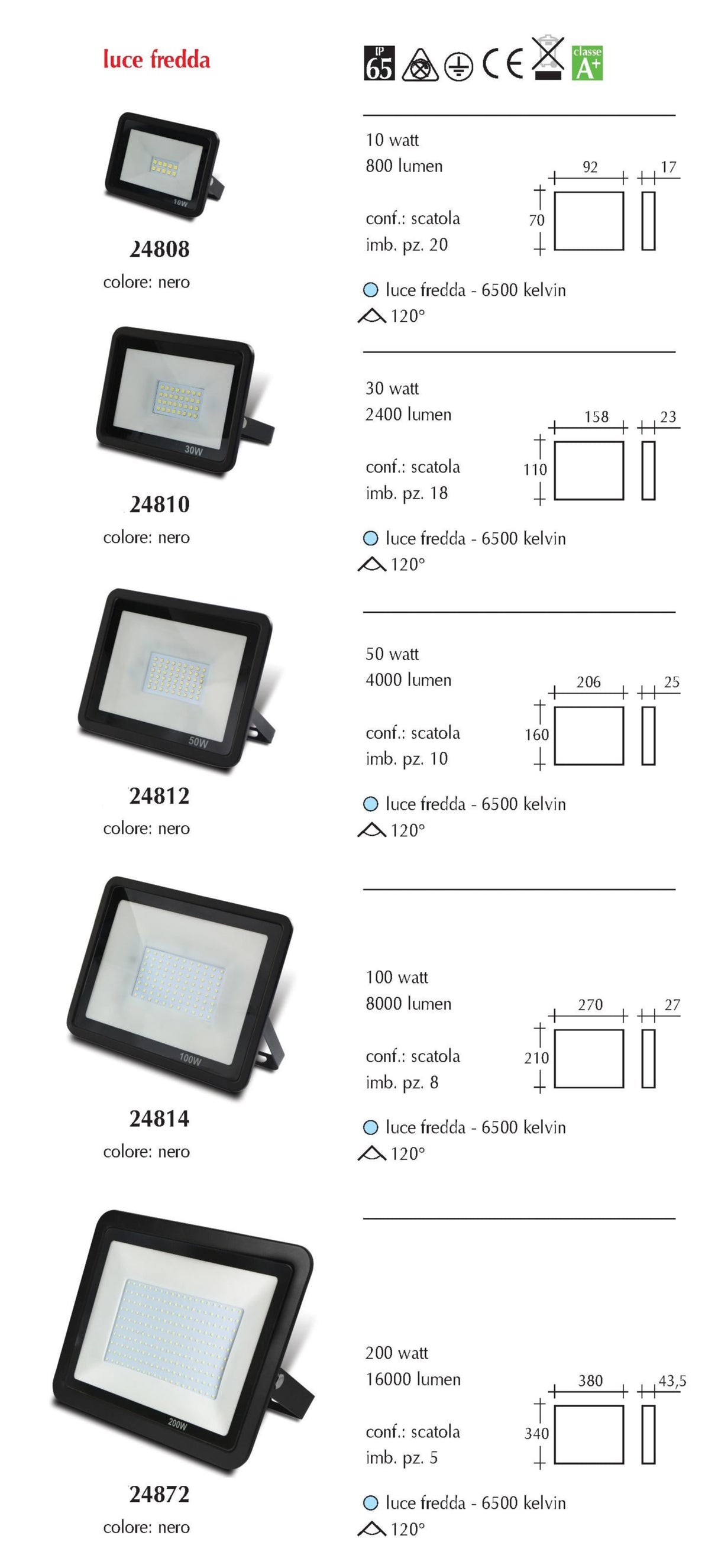 Proiettore Led IP65 Faro Led luce fredda 6500K