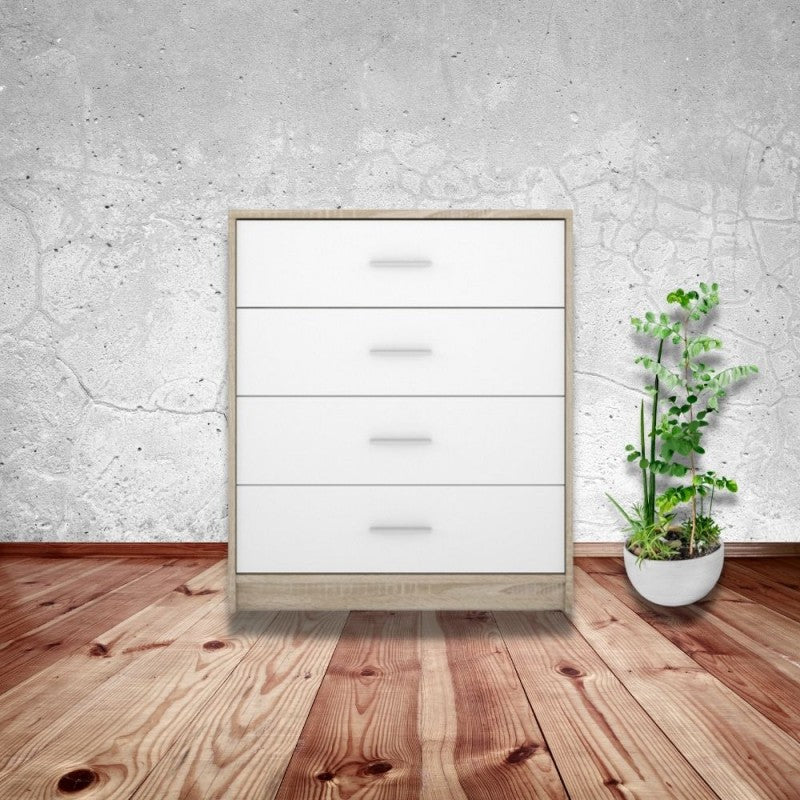 Comò/Cassettiera 4 cassetti 80 cm. rovere e bianco Nepo