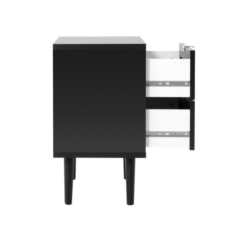 Comodino 2 cassetti nero con frontali effetto vimini