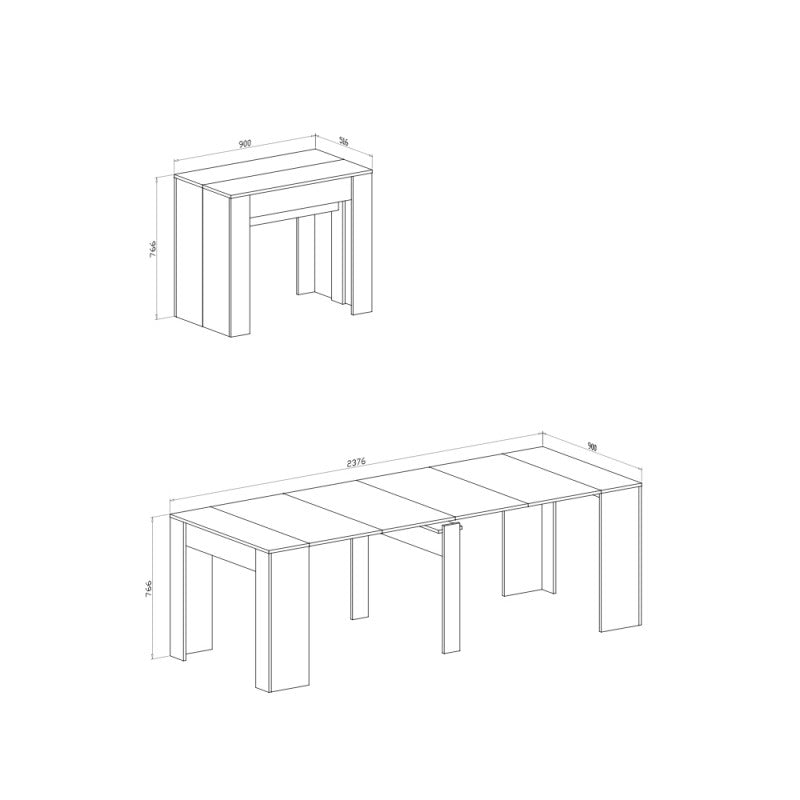 Consolle allungabile con 4 allunghe centrali