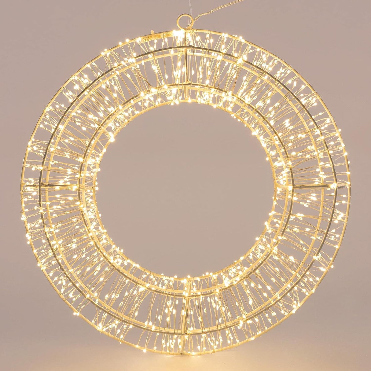 Ghirlande/Corona Natalizie, Decorazione luminosa 3D Struttura in metallo rivestita con Microled Bianco Caldo con Led Flash