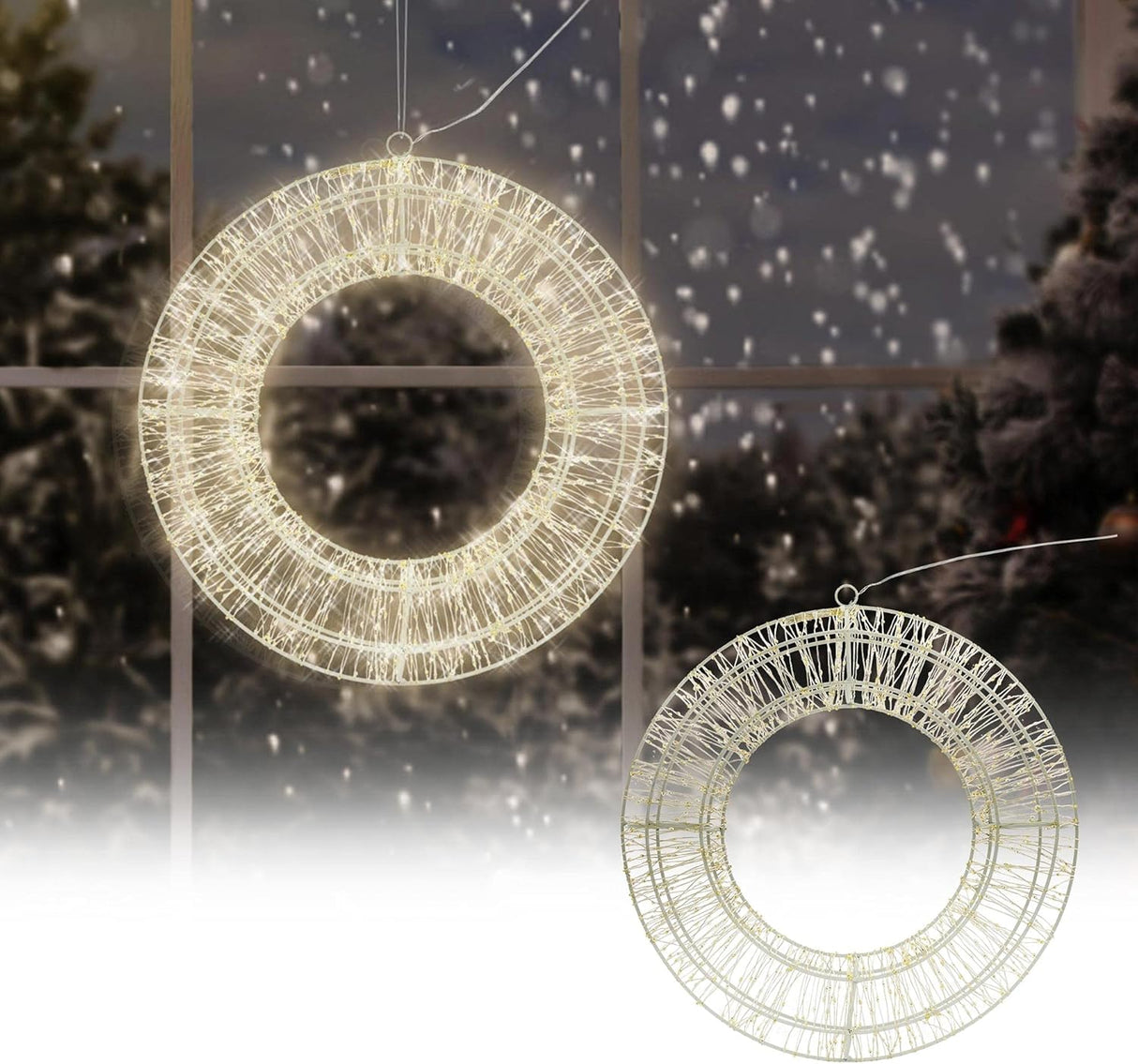 Ghirlande/Corona Natalizie, Decorazione luminosa 3D Struttura in metallo rivestita con Microled Bianco Caldo con Led Flash
