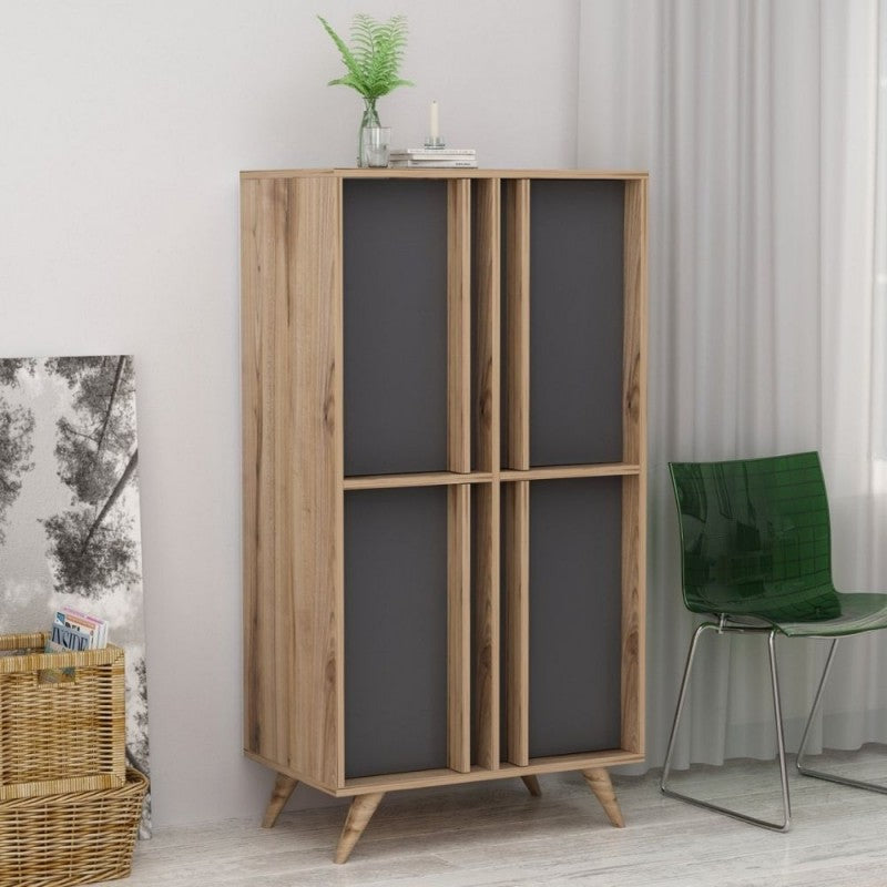 Credenza alta 4 ante antracite noce  72x139