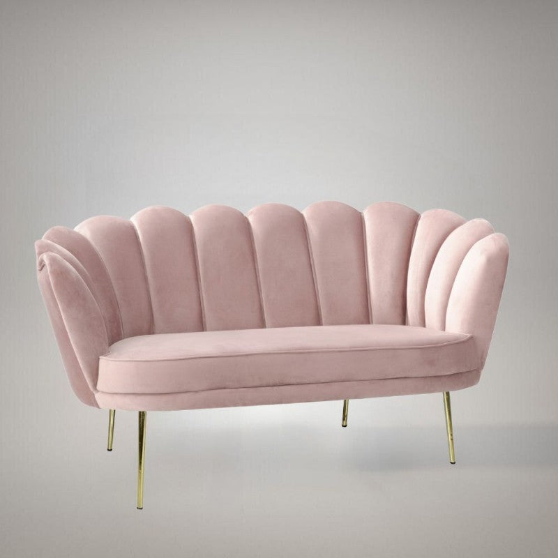 Divano in tessuto rosaforma a conchiglia