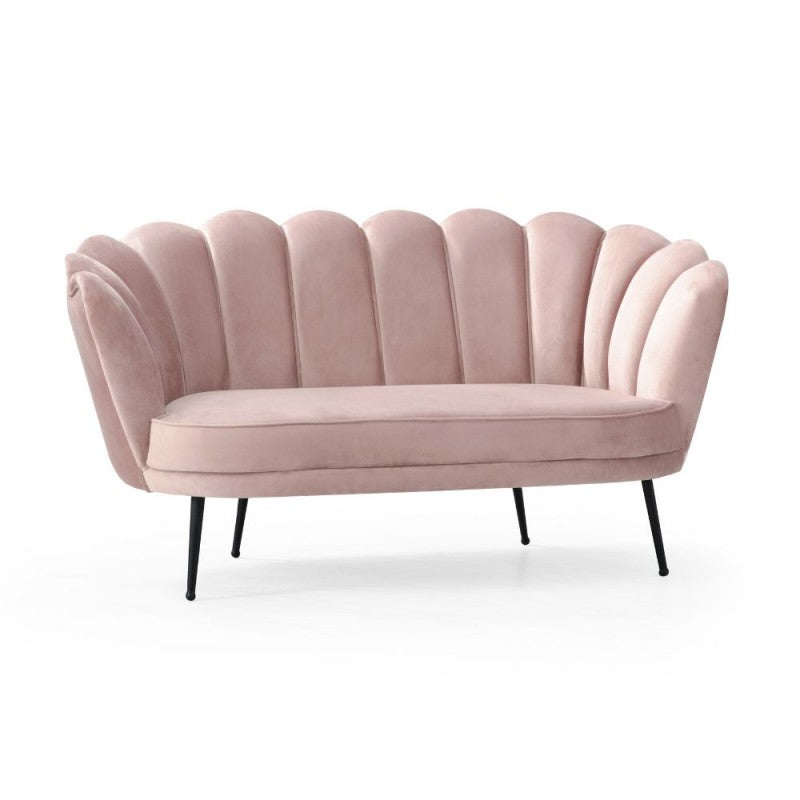 Divano in tessuto rosaforma a conchiglia