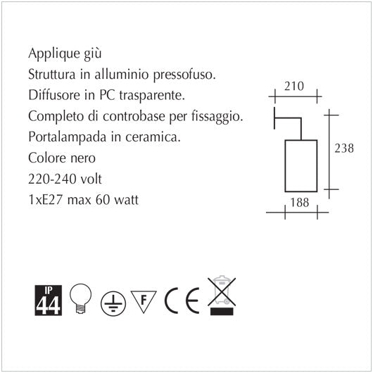 Applique da giardino - Lampada per esterni - scheda tecnica