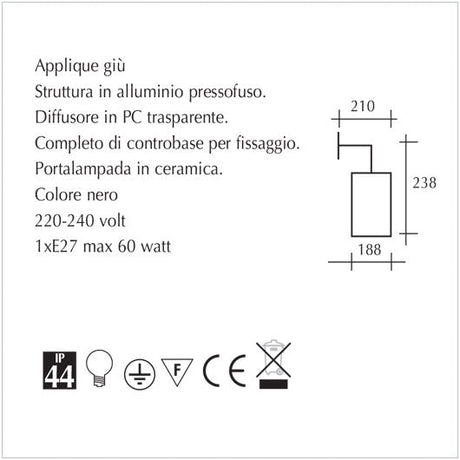 Applique da giardino - Lampada per esterni - scheda tecnica