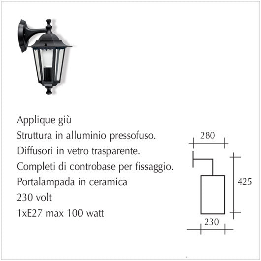 Applique Lanterna con braccio in su 1x100w/E27Nero