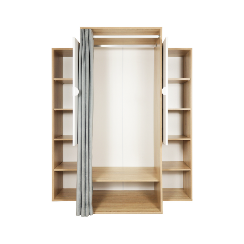 Guardaroba di colore rovere e bianco con Tenda Inclusa Misura 150x56x184h