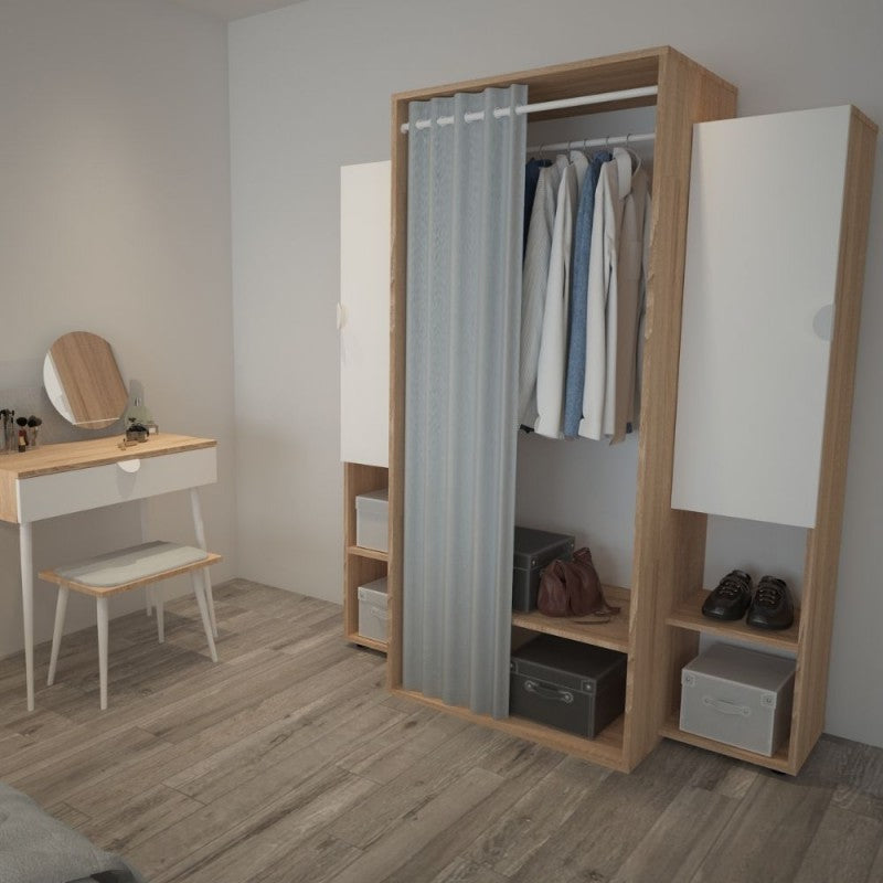 Guardaroba di colore rovere e bianco con Tenda Inclusa Misura 150x56x184h