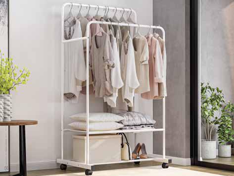 Stender doppio realizzato in metallo verniciato Bianco con ruote Misure  80x51x160cm