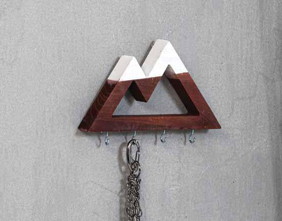 Portachiavi in Legno da Appendere, con 4 ganci portachiavi Misure 25,5x3x13cm