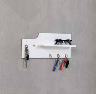 Portachiavi  Bianco con mensola portaoggetti e appendini in Metallo Cromato Misure 45x10x20cm