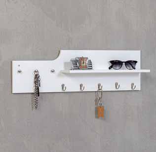 Portachiavi  Bianco con mensola portaoggetti e appendini in Metallo Cromato Misure 45x10x20cm