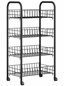 Carrello in metallo verniciato nero con 4 cestelli fissi e ruote Misure L.40XP.26XH.90cm