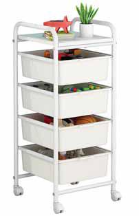 Carrello in metallo verniciato bianco con 4 cassetti di plastica  Misure L.32,5XP.36,5XH.73cm