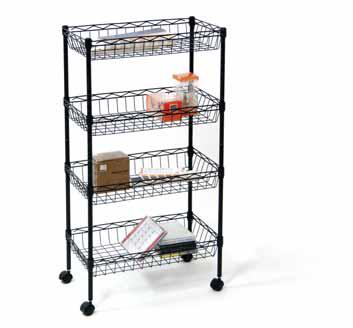 Carrello in metallo verniciato nero con 4 cesti regolabili Misure L.25XP.45XH.85cm