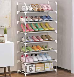 Scaffale portascarpe colore Grigio con struttura tubo in metallo, Misure 60x30x125cm