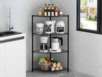 Scaffale Angolare 4 Ripiani in Metallo Nero Misure 44x44x117 cm