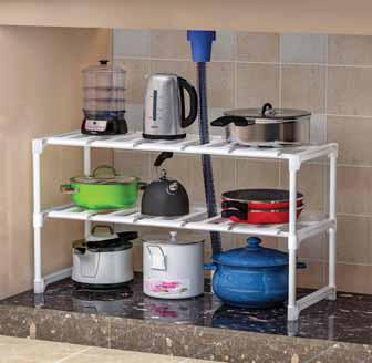 Scaffale estensibile, realizzato con tubo in metallo verniciato 2 piani Misure 52/86x30,5x44 cm