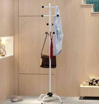 Appendiabiti in metallo con elementi e pomoli in plastica neri.