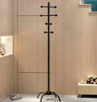 Appendiabiti in metallo con elementi e pomoli in plastica neri.