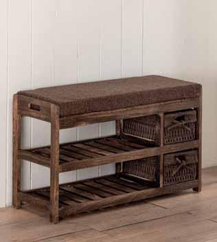 Panchetta Ingresso in legno con 2 cesti e cuscino in tessuto Misure 70x28x42cm