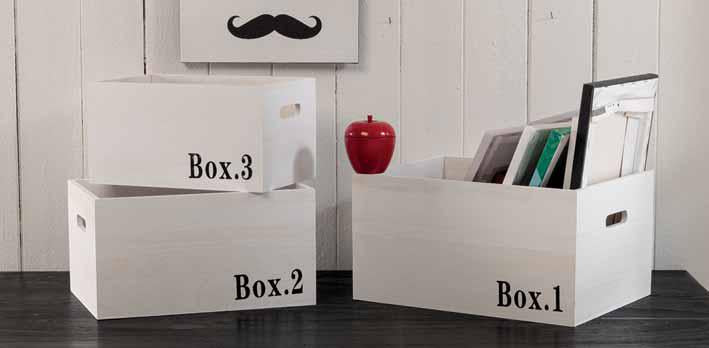 Set 3 Cassetti in legno Paulownia finitura bianco shabby