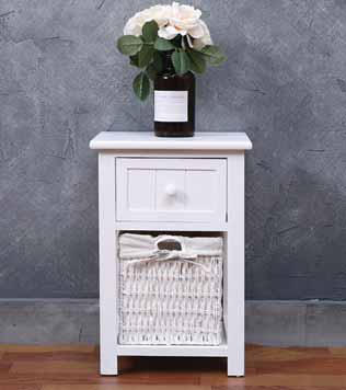 Comodino 2 Cassetti in Legno Massello Bianco 28x30x45 cm