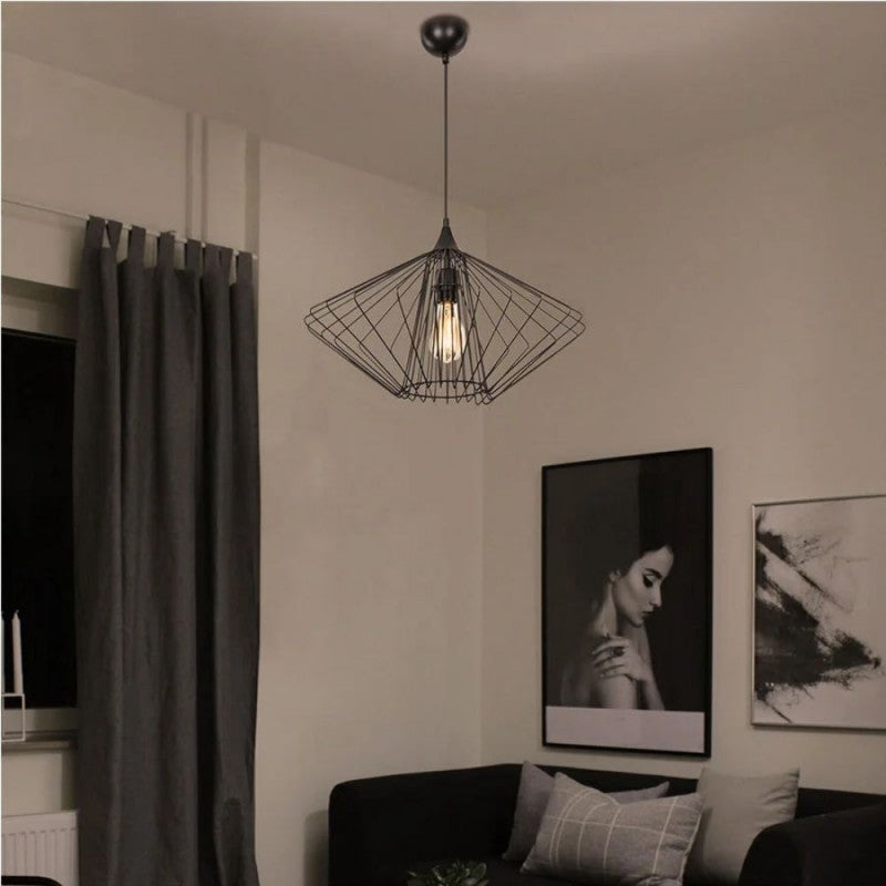 Lampada a sospensione forma Geometrica con filo metallico nero
