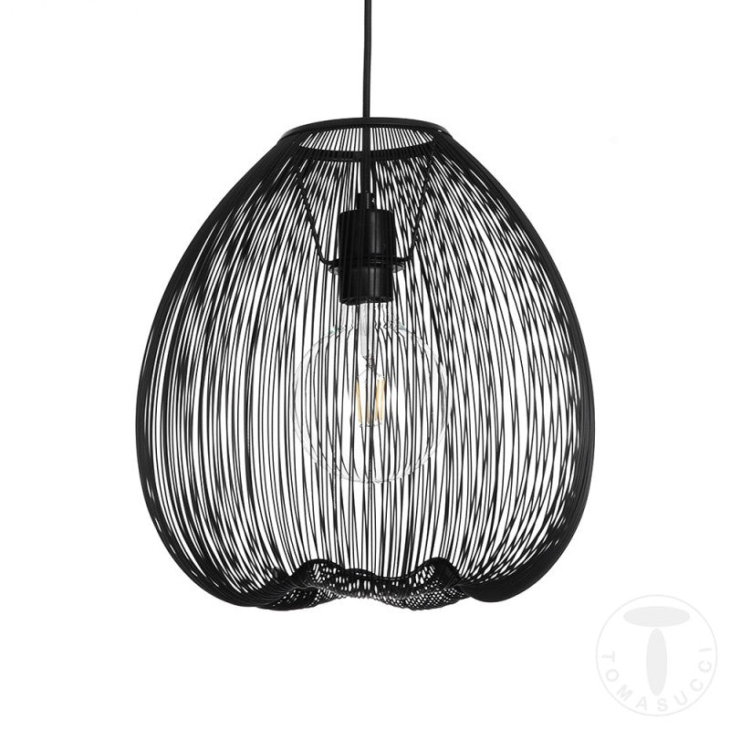 Lampadario paralume realizzato in filo di acciaio di colore Nero opaco