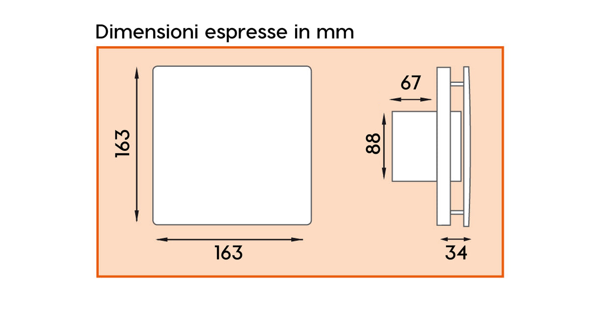 LUX323 Ø90 Aspiratore da parete con apertura fissa ad aspirazione assiale- Per Fori/tubi da diametro 90mm - Made in Italy