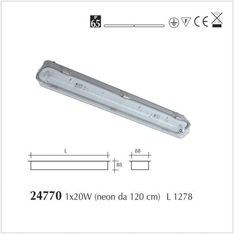 Plafoniera Stagna IP65 per Neon a Led/T8 monolampada 1278