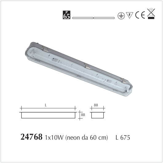 Plafoniera Stagna IP65 per Neon a Led/T8 monolampada 675