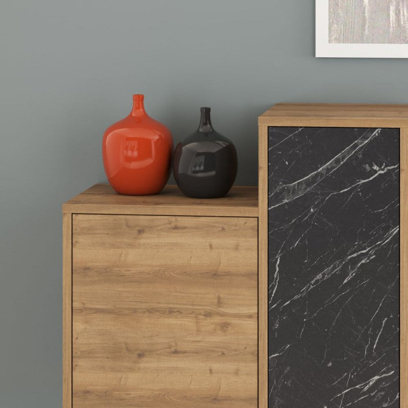 Madia colore noce con ante e cassetti effetto marmo nero 160 cm