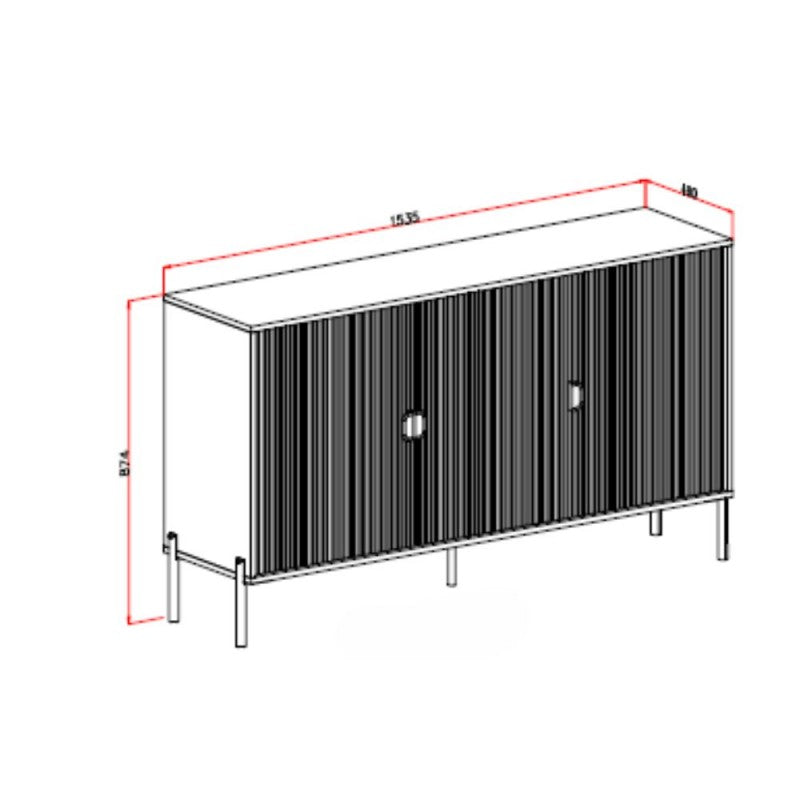 Madia 3 ante cannettate con piedini e maniglie nere