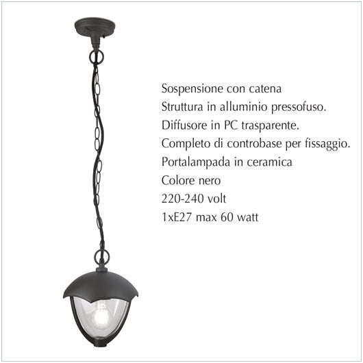 Lampada a sospensione con catena per esterni - scheda tecnica