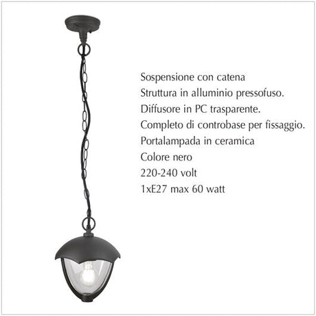 Lampada a sospensione con catena per esterni - scheda tecnica
