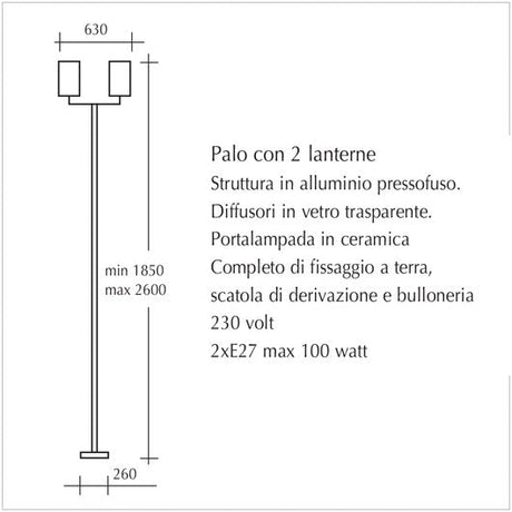 Palo con 2 lanterne da esterno - scheda tecnica