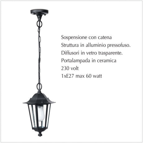 Lanterna a sospensione con catena - Lampada da giardino - scheda tecnica