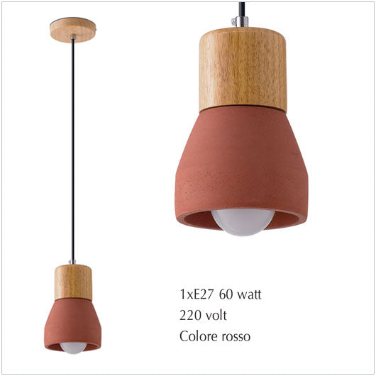 Lampada a sospensione in cemento e legno naturale - illuminazione per interni