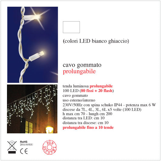 Tenda luminosa Led professionale con cavo gommato prolungabile