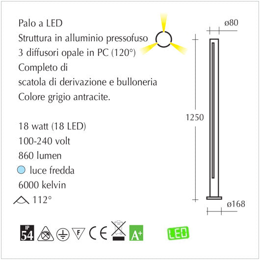 Palo a Led da giardino - illuminazione per esterni - scheda tecnica