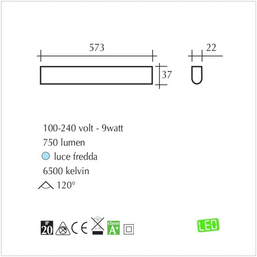 Plafoniera reglette a luci Led sottopensili con tasto on off - 9watt - illuminazione per interni