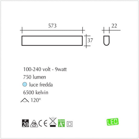 Plafoniera reglette a luci Led sottopensili con tasto on off - 9watt - illuminazione per interni