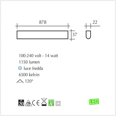 Plafoniera reglette a luci Led sottopensili con tasto on off 14 watt - illuminazione per interni
